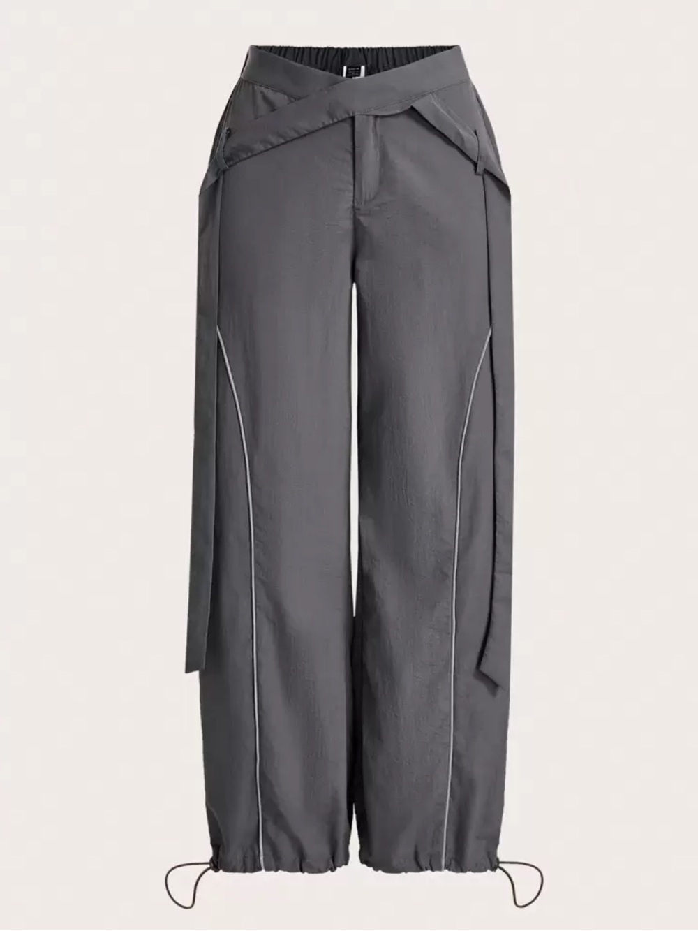 Gray Wide-Leg Drawstring Hem Pants